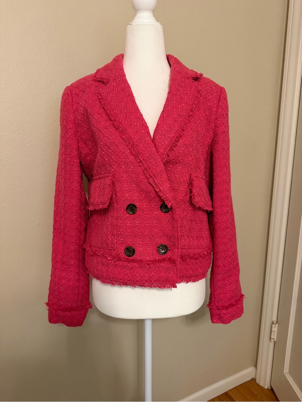 Talbots Hot Pink Tweed Double-Breasted Blazer